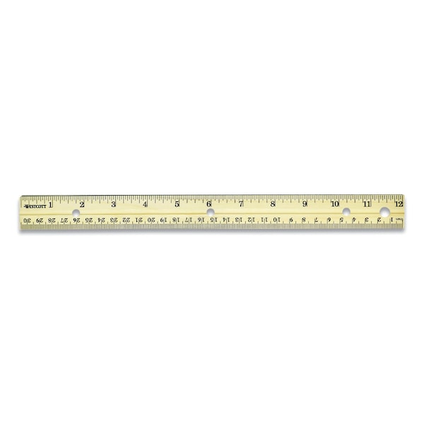 Three-Hole Punched Wood Ruler, Standard/Metric, 12 (30 Cm) Long, Natural Wood,36PK